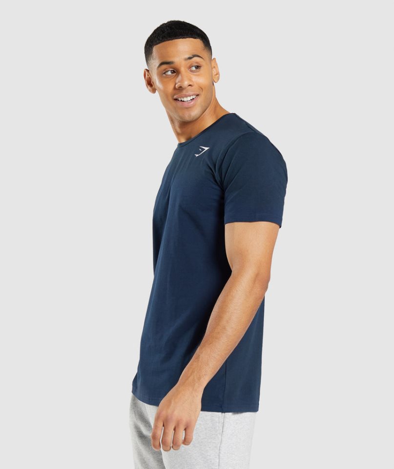 Men's Gymshark Essential T-Shirts Navy | NZ 6KMNPU